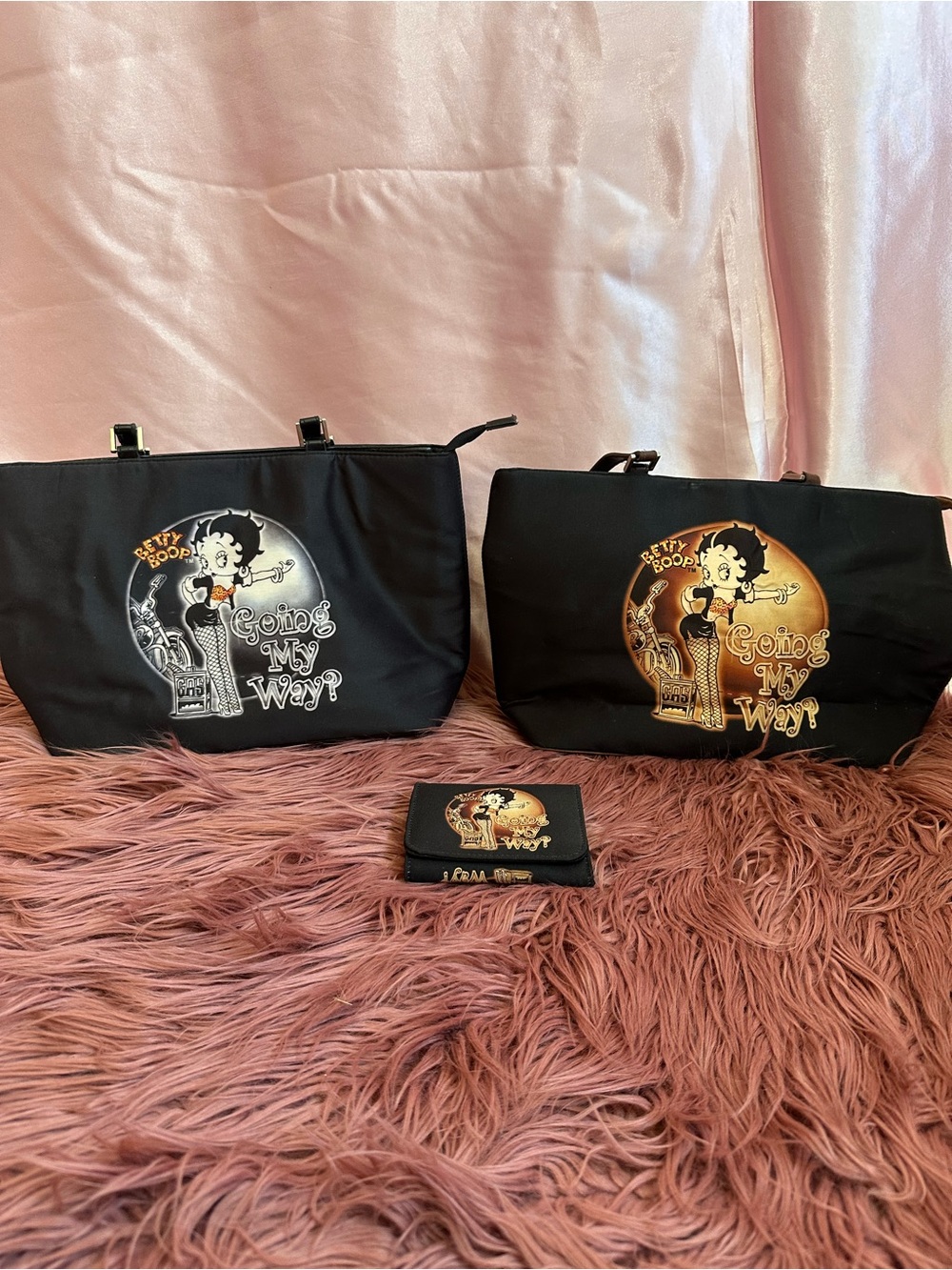 Betty Boop Black Zip Pouch with Silver Hardware